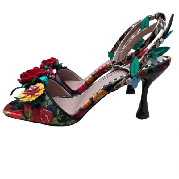 Betsey Johnson Karra Floral 3.5” Heel Sandals Red Rose Sz 7.5 - Picture 2 of 16
